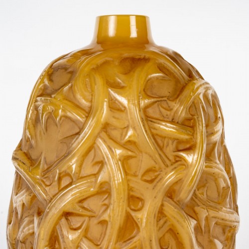 Verrerie, Cristallerie  - 1920 René Lalique - Vase Ronces Verre Butterscotch patiné sépia