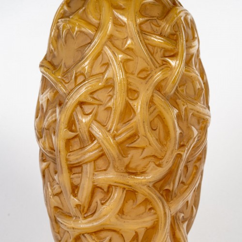 1920 René Lalique - Vase Ronces Verre Butterscotch patiné sépia - BG Arts