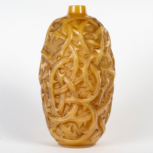 1920 René Lalique - Vase Ronces Verre Butterscotch patiné sépia - Art Déco