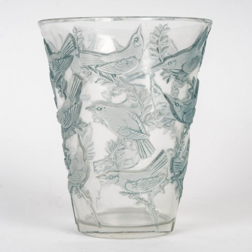 Art Déco - 1938 Rene Lalique - Vase Grives Birds with Blue Patina