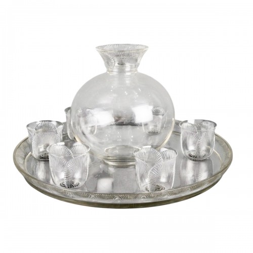 1931 René Lalique - Set Coquelicot Glass - 6 Glasses, 1 Decanter, 1 Tray