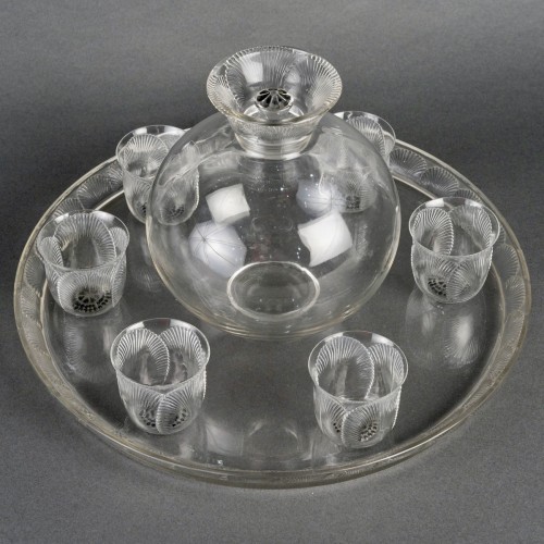 1931 René Lalique - Set Coquelicot Glass - 6 Glasses, 1 Decanter, 1 Tray - Glass & Crystal Style Art Déco