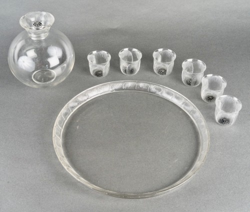 Glass & Crystal  - 1931 René Lalique - Set Coquelicot Glass - 6 Glasses, 1 Decanter, 1 Tray