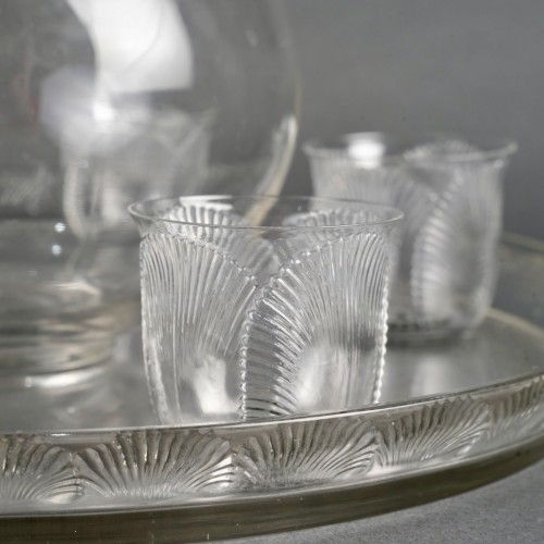 1931 René Lalique - Set Coquelicot Glass - 6 Glasses, 1 Decanter, 1 Tray - 