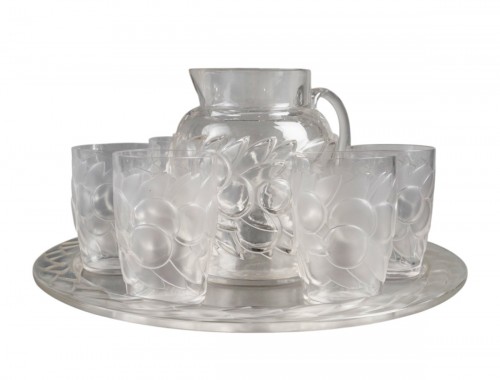 1931 René Lalique - Set  Blidah Glass - 6 Glasses, 1 Decanter, 1 Tray