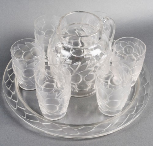 Glass & Crystal  - 1931 René Lalique - Set  Blidah Glass - 6 Glasses, 1 Decanter, 1 Tray