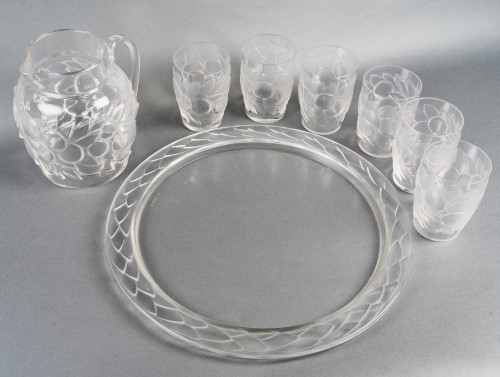 1931 René Lalique - Set  Blidah Glass - 6 Glasses, 1 Decanter, 1 Tray - 