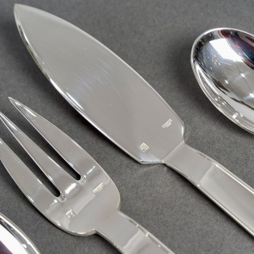 20th century - Jean Puiforcat - Art Deco Cutlery Flatware Set Normandy Silver Metal - 92 P