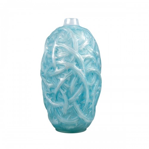 1921 René Lalique - Vase Ronces Cased Opalescent Glass With Blue Patina