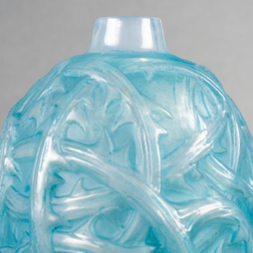 Glass & Crystal  - 1921 René Lalique - Vase Ronces Cased Opalescent Glass With Blue Patina