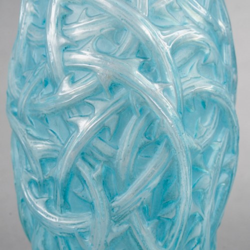 1921 René Lalique - Vase Ronces Cased Opalescent Glass With Blue Patina - 