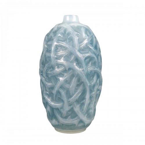 1921 René Lalique - Vase Ronces Cased Opalescent Glass With Blue Patina