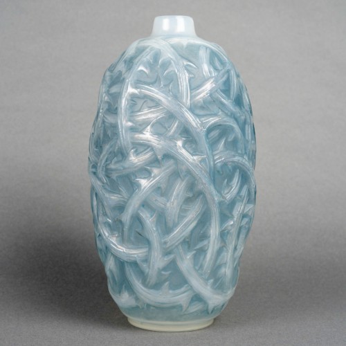 1921 René Lalique - Vase Ronces Cased Opalescent Glass With Blue Patina - Glass & Crystal Style Art Déco