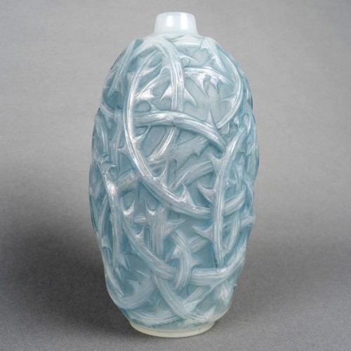 Glass & Crystal  - 1921 René Lalique - Vase Ronces Cased Opalescent Glass With Blue Patina