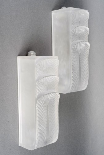 1935 René Lalique - Pair Of Art Deco Sconces Wall Lights Languedoc Glass - Lighting Style Art Déco