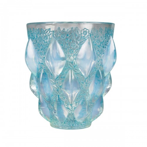 1927 René Lalique - Vase Rampillon Opalescent Glass With Blue Patina