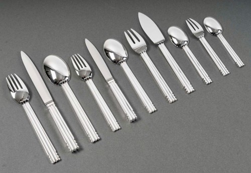 Puiforcat - Art Deco Cutlery Flatware Set Nantes Silver Metal - 98 Pieces - silverware & tableware Style Art Déco