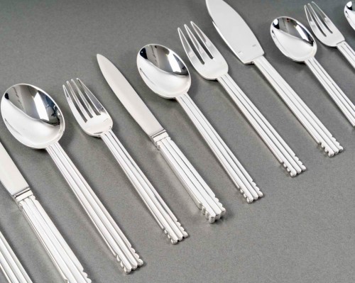 Puiforcat - Art Deco Cutlery Flatware Set Nantes Silver Metal - 98 Pieces - 