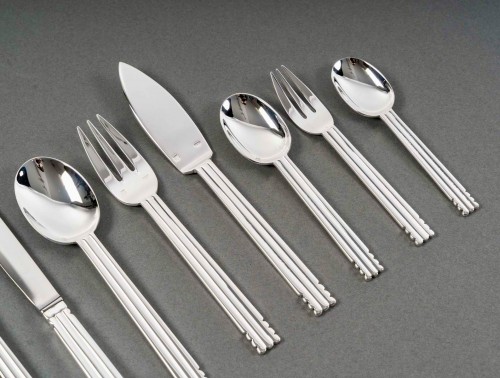 20th century - Puiforcat - Art Deco Cutlery Flatware Set Nantes Silver Metal - 98 Pieces