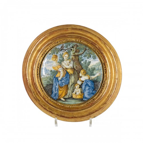 Castelli earthenware plaque depicting &quot;Moses saved from the waters&quot; - Eight
