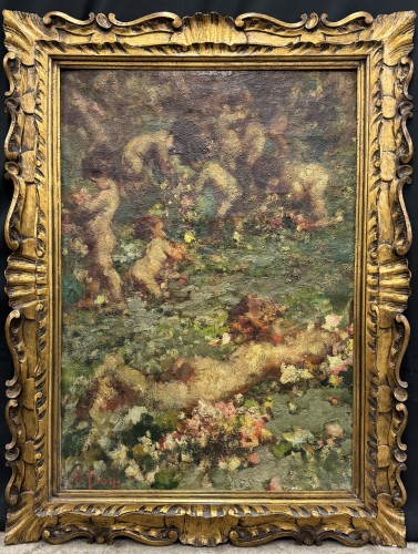 Vincenzo Irolli (1860 - 1949)  - Jeux de putti - Tableaux et dessins Style 