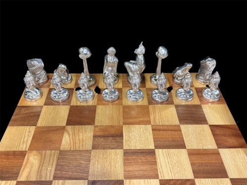 Échiquier en bois et jeu d'échecs en argent 925 - Blue Antique - Enzo Gironi 