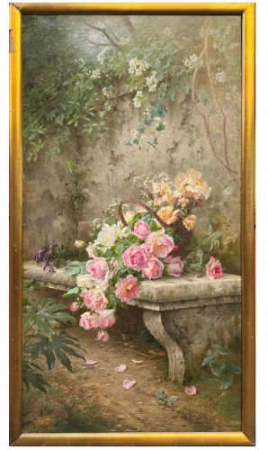 A. Gamba de Preydour (1846 - 1933) Jetée de roses sur un banc