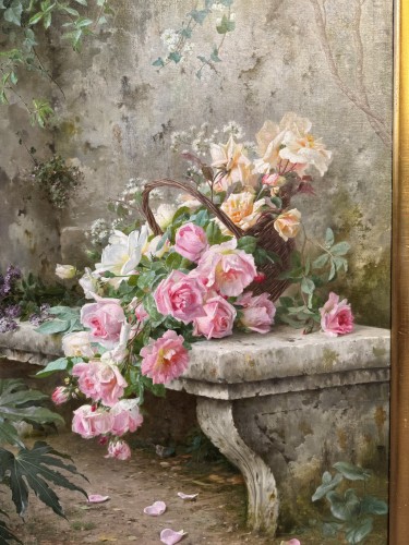 Tableaux et dessins Tableaux XIXe siècle - A. Gamba de Preydour (1846 - 1933) Jetée de roses sur un banc