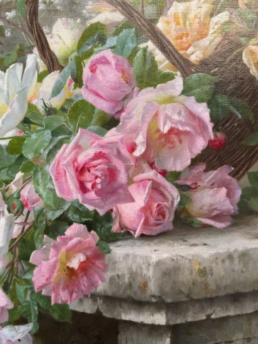 XIXe siècle - A. Gamba de Preydour (1846 - 1933) Jetée de roses sur un banc