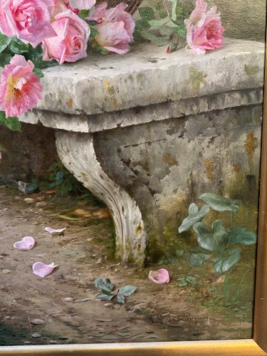 Antiquités - A. Gamba de Preydour (1846 - 1933) Jetée de roses sur un banc