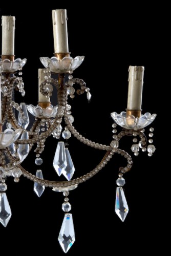  - Pair of 19th century 12-light gilded iron chandeliers with pendants