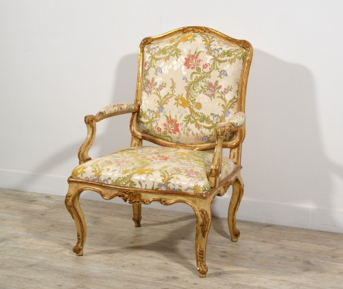 18th century, Italian Baroque Lacquered and Giltwood Armchairs  - Seating Style Louis XV
