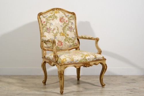 18th century, Italian Baroque Lacquered and Giltwood Armchairs  - 