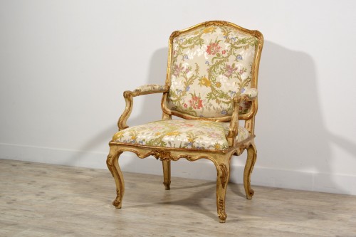 18th century - 18th century, Italian Baroque Lacquered and Giltwood Armchairs 