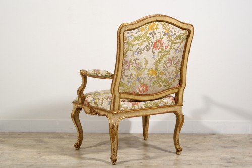 Louis XV - 18th century, Italian Baroque Lacquered and Giltwood Armchairs 