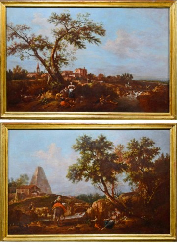 18th, Giuseppe Zais Oil On Canvas Archaic Landscapes Pair Of Paintings