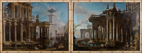Paire de caprices architecturaux, Francesco Aviani (,1662  - 1715) 