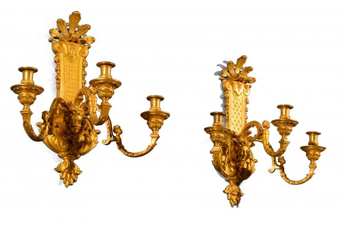  Pair of French 19th Century Gilt Bronze Sconces