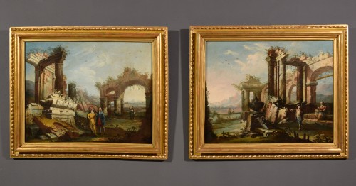 French 18th Century,Pair Of Landscapes Paintings With With Ruins - Paintings & Drawings Style 