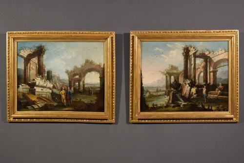Paintings & Drawings  - French 18th Century,Pair Of Landscapes Paintings With With Ruins