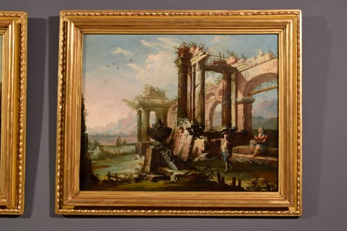 18th century - French 18th Century,Pair Of Landscapes Paintings With With Ruins