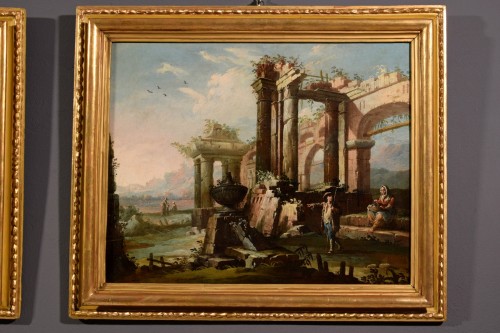  - French 18th Century,Pair Of Landscapes Paintings With With Ruins