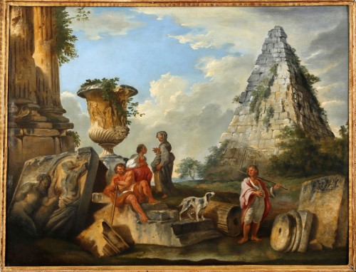 Tableaux et dessins Tableaux XVIIIe siècle - Capriccio architectural avec la pyramide de Caio Cestio, peintre romain du XVIIIe siècle