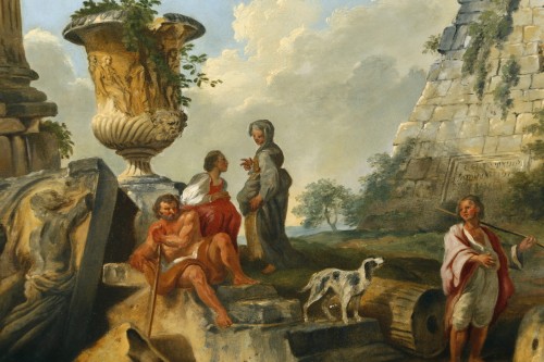 18th Century, Italian Painting Architectural Capriccio with the Pyramid of Caio Cestio - 