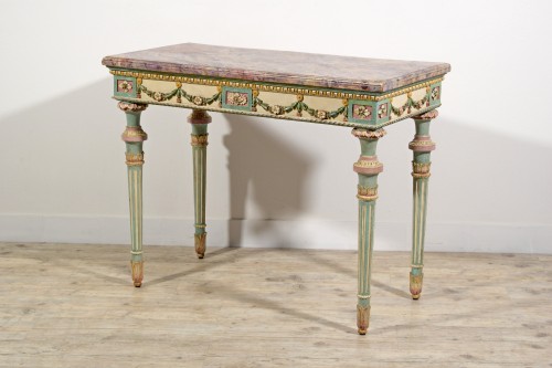 Console néoclassique en bois sculpté et laqué, Italie fin du XVIIIe siècle - Mobilier Style Louis XVI