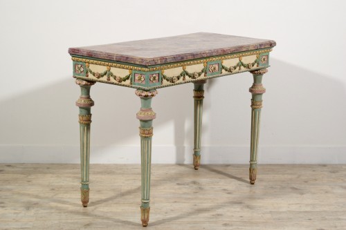 XVIIIe siècle - Console néoclassique en bois sculpté et laqué, Italie fin du XVIIIe siècle