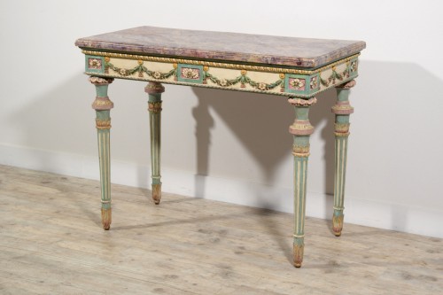 Louis XVI - Console néoclassique en bois sculpté et laqué, Italie fin du XVIIIe siècle