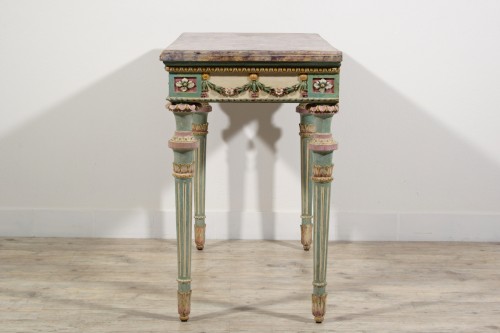 Antiquités - Console néoclassique en bois sculpté et laqué, Italie fin du XVIIIe siècle