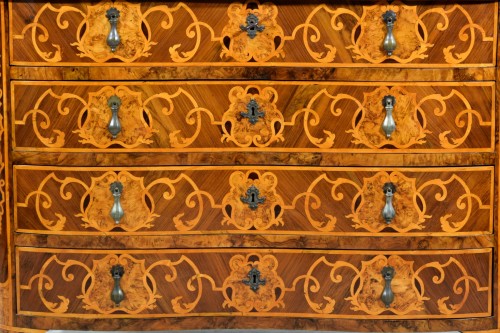 Transition - 18th Century, Italian Baroque Veneering and Inlays Wood Commode 