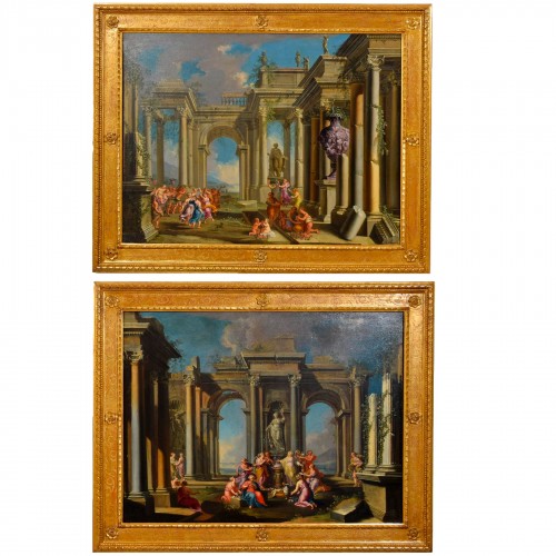 Pair of Architectural Capriccio by Alberto Carlieri (1672 - 1720) 